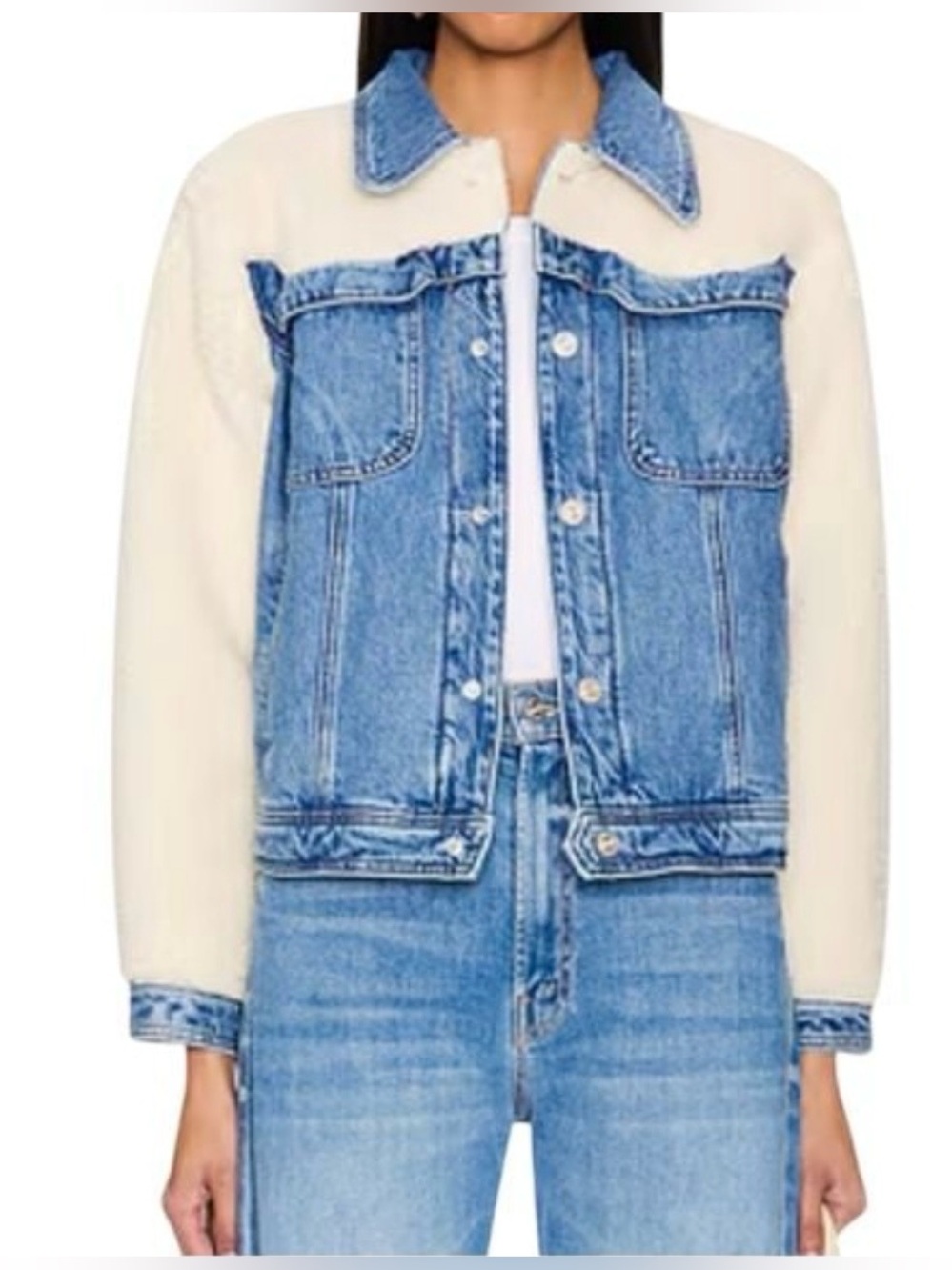 MOTHER The Backbend Faux Shearling Denim Jacket NWT Size L